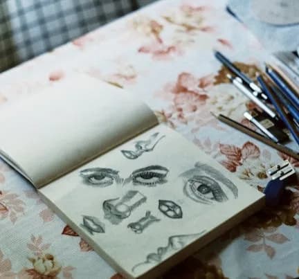 Detail reference image on cosplay craft workspace board